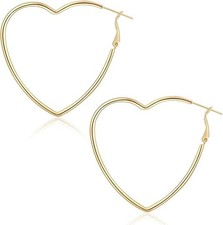 14K Gold Hoop Earrings Heart Hoop Earrings for Womens Sweet Love Heart Earrings