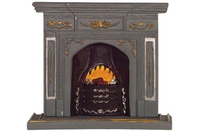 Dolls House 2987 großer Kamin grau/gold 1:12 für Puppenhaus