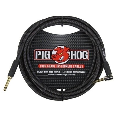 Pig Hog PCH10BKR Right-Angle to 1/4'' Black Woven Guitar Instrument Cable, 10 ft.