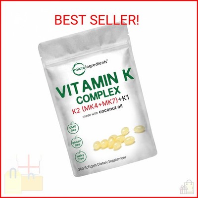 Super Vitamin K Complex (K2 MK7 + MK4 & K1), 360 Coconut Oil Softgles | Easily A