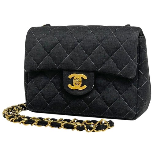 Chanel Single Flap Chain CC Mark Fabric Black Shoulder Bag A01115 #BS3342