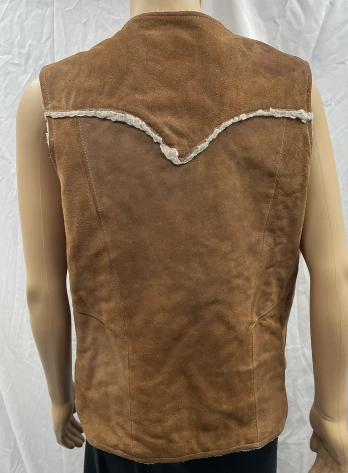 Chaleco de cuero vintage Pioneer Wear adulto 44 marrón gamuza Sherpa piel de oveja para hombre XL Foto 3 de 4