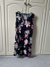 Marks & Spencer Womens Blue Linen Shift Knee length Dress 6 petite summer floral