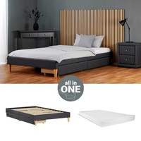 Polsterbett 140X200 Cm Mit Bettkasten Matratze Grau Doppelbett Bett Homestyle4U