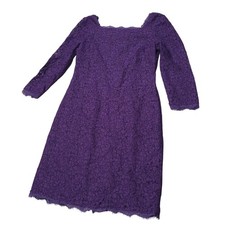 Adrianna Papell Purple Lace Midi Dress Women Size 8 Full Back Zipper Square Neck