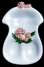 Vtg Handmade Ceramic Mushroom Spoon Rest Pink Toadstool Cottagecore Kitchen 70s