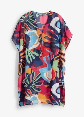 Strandtunika Gr. 44/46 Bunt Damen Chiffon-Tunika Sommerkleid Neu*