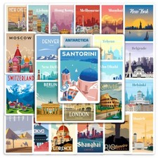 50Pcs World Landmark City Stickers, Famous Travel Locations Decals for Suitcase