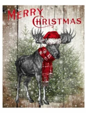 Vintage Grunge Wood Rustic Moose Elk Woodland Animals Christmas Decals CHR289