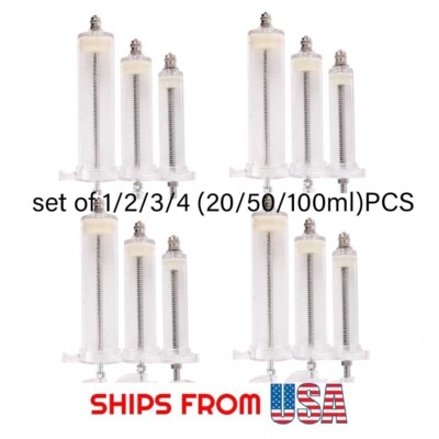 1/2/3/4 set 20/50/100ml Reusable Veterinary Syringe For Livestock Supply Tool US