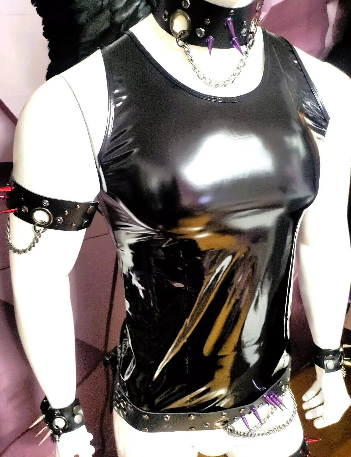 ALTRA Nuovo! X tra Hot uomo vernice top canottiera morbida vernice lucida effetto Black S