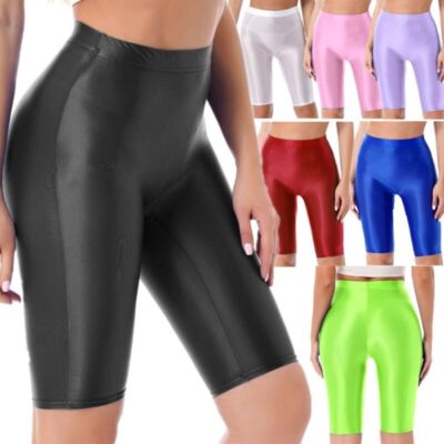 DE Damen Shorts Glänzend Sportshorts Metallic Hose Hotpants Sporthose Shiny 