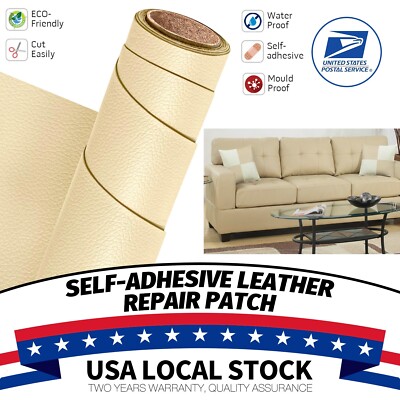 Self-Adhesive Leather Repair Patch Tape Beige Seats Couch Sofa Chair Jacket US