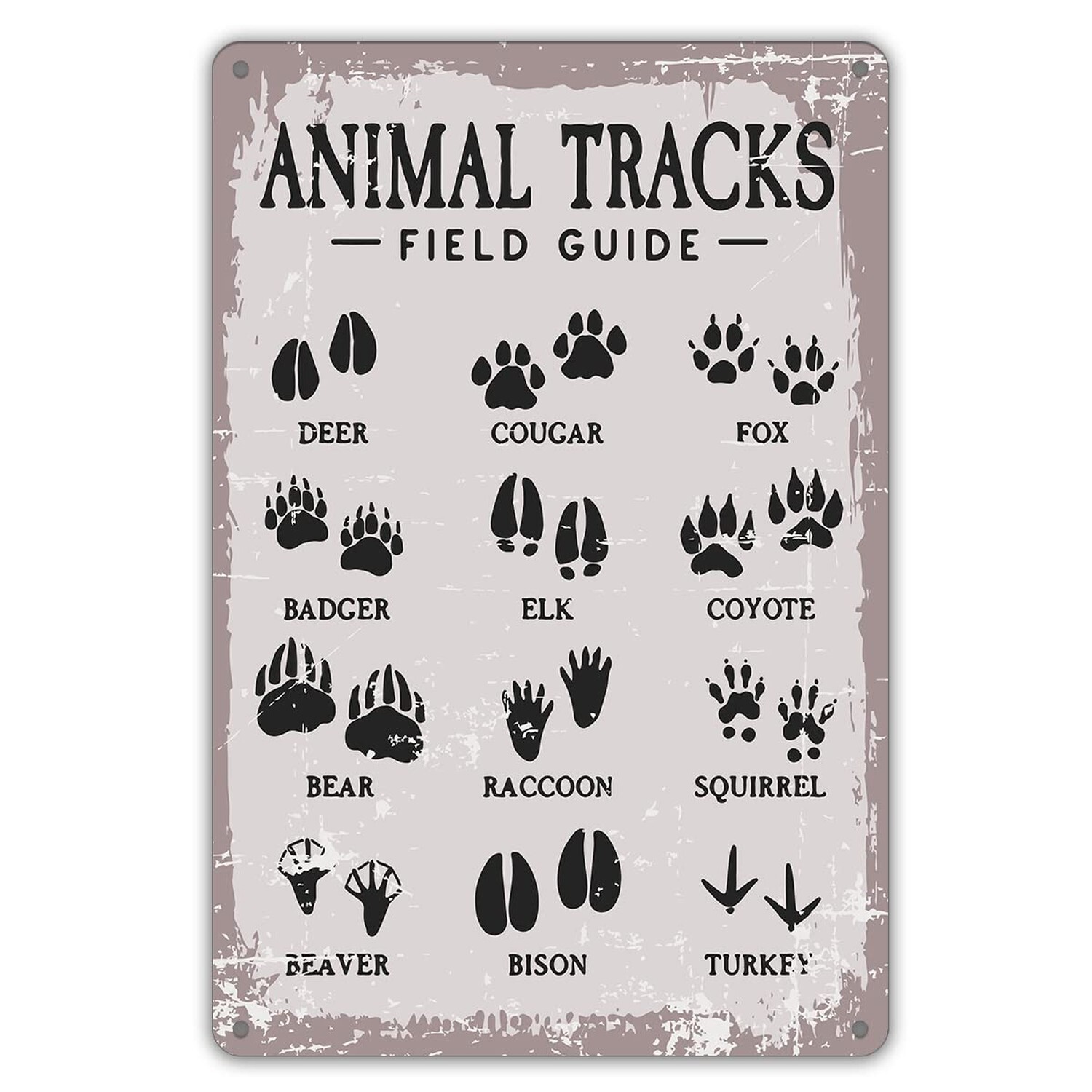Divertido letrero de hojalata de metal guía de campo pistas de animales decoración de pared retro bosque ellos...
