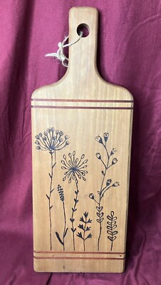Wood Cutting/Charcuterie Board Handmade Wild Flowers Wood Burned Design