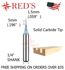 Tideway IND LC01110154 1.5mm X 5mm Straight Carbide tip 1/4 shank router bit