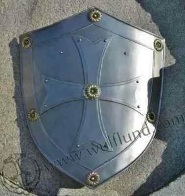 18'' inch knight shield mediaeval steel brass, heater shield armor
