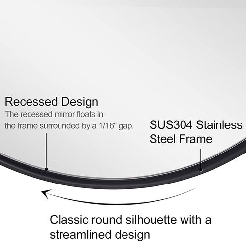 ANDY STAR 24 x 36 Inch Oval Deep Metal Frame Wall Mirror, Matte Black (Open Box) - 第 3/9 張圖片