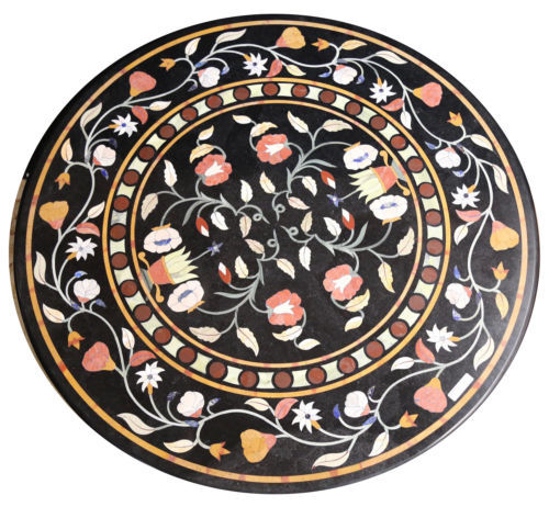 24-inch Marble Table Top with Semi-Precious Stone Floral Inlay for Home Decor