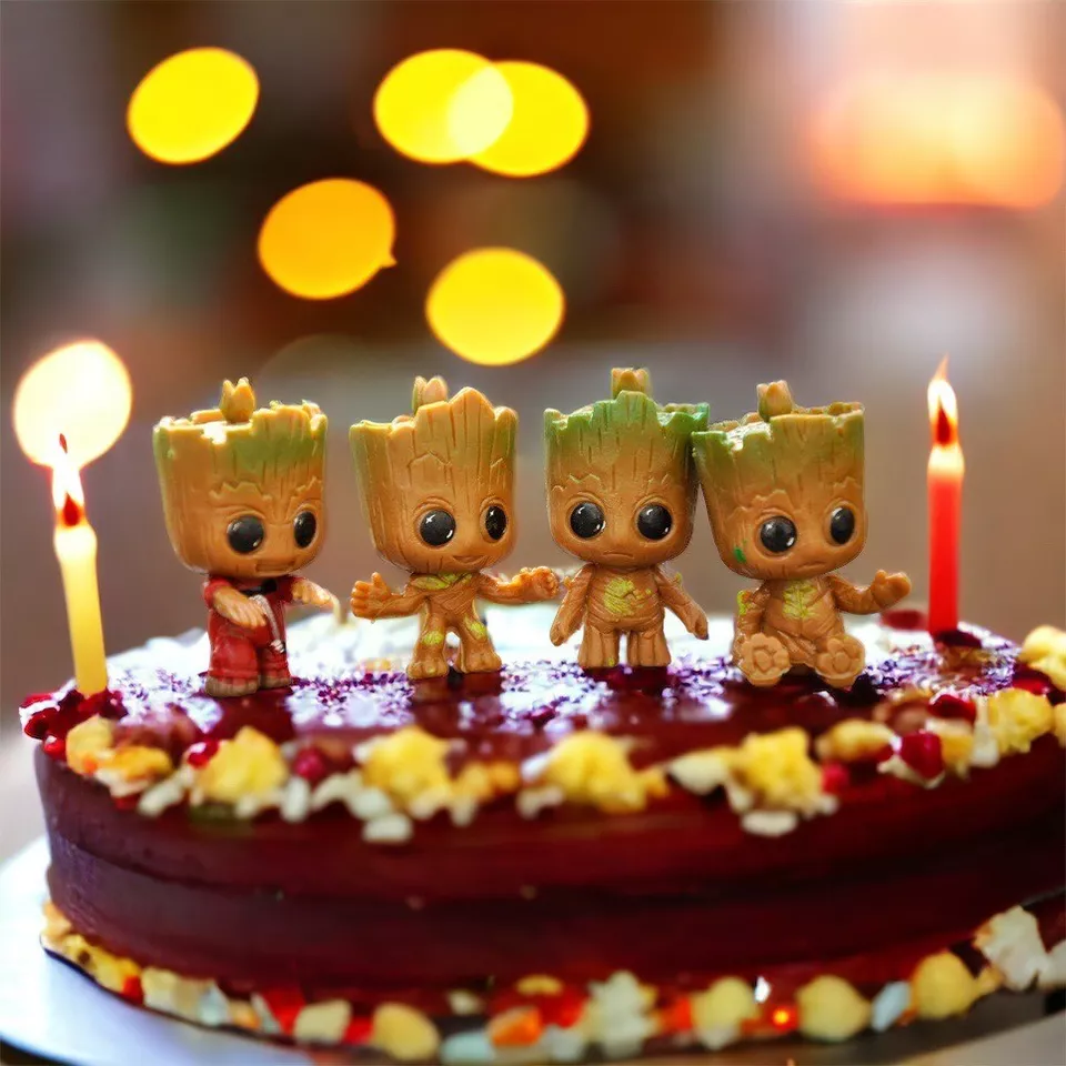 4pcs/Set Miniature Fairy Garden Sitting Groot Figurine PVC Statue Groot For Kids - Image 3 of 4