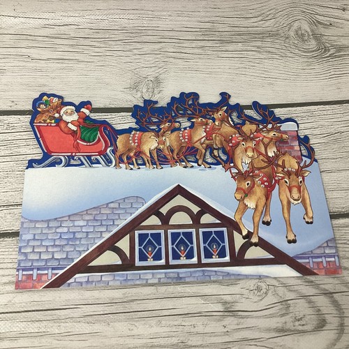 Santa And Reindeer Vintage Hallmark Pop Up 3D Christmas Card Paper Art - Picture 6 of 8