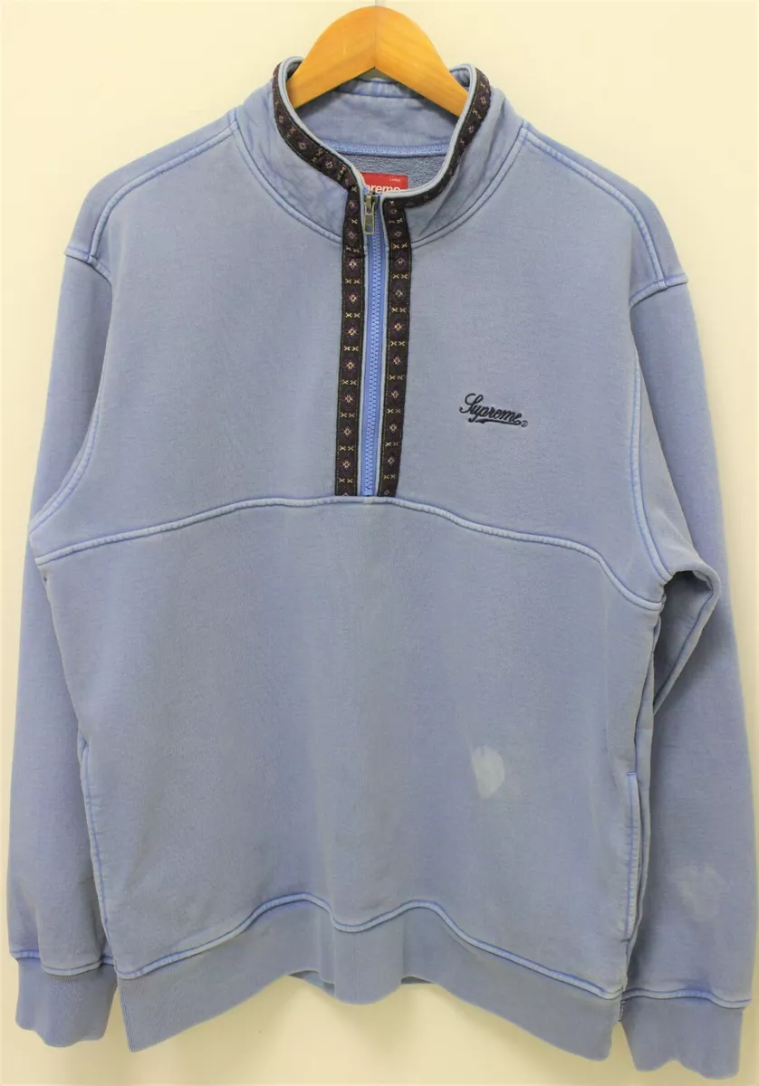 SUPREME FW18 Men's Overdyed Half Zip Sweater - Blue - Size Large