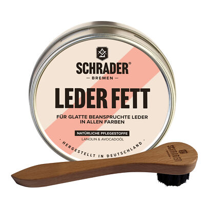 SCHRADER Leder Fett + Tiegelbürste Lederfett Pflege Leder Schuhe Stiefel Jacke