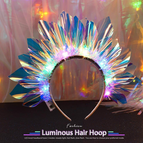 Light up Crown Headband Festival LED Hair Band Glowing Costume Hair Hoop Luminou - Picture 6 of 12