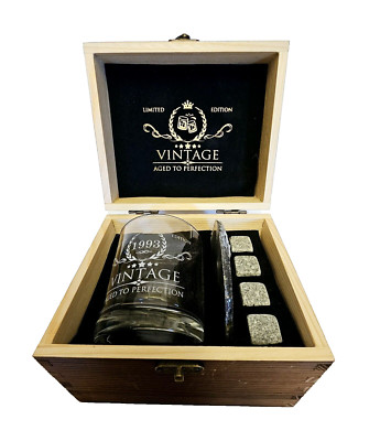 Whiskey Stones & Glass Coaster Set Vintage Age to Perfection Ltd Ed 1993 NEW