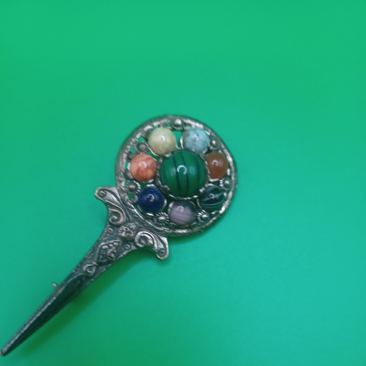 Broche Vintage Celtique écossaise Miracle - Alliage Façon Argent Vieilli Avec Verre