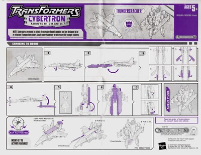 Transformers Cybertron Thundercracker Instruction Sheet Hasbro 2004