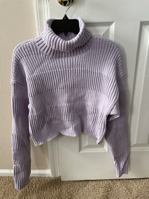 LA Hearts Women's Size Medium Purple Turtle Neck Cropped Knit Sweater