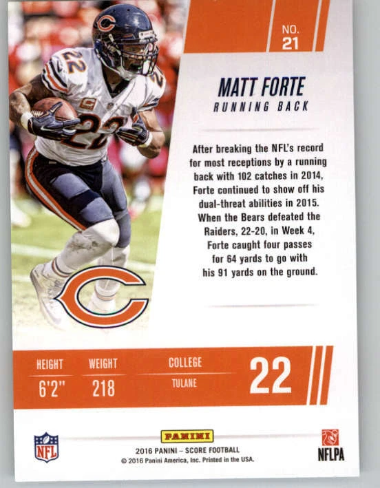 2016 Score Franchise #21 Matt Forte (ref 149872) - Image 2 of 2