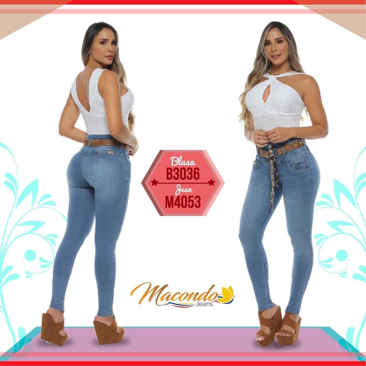 MACONDO JEANS COLOMBIANOS, BUTT LIFTER BLUE DENIM PUSH UP JEANS M4053