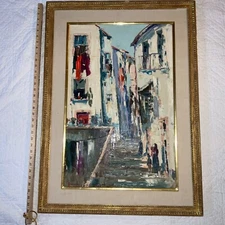 VINTAGE cityscape landscape hand painted original oil PAINTING abstract signed