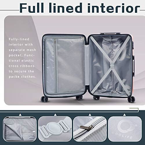 Coolife Luggage Expandable Suitcase PC+ABS 3 Piece Set with TSA Lock Spinner 20i - Picture 3 of 7