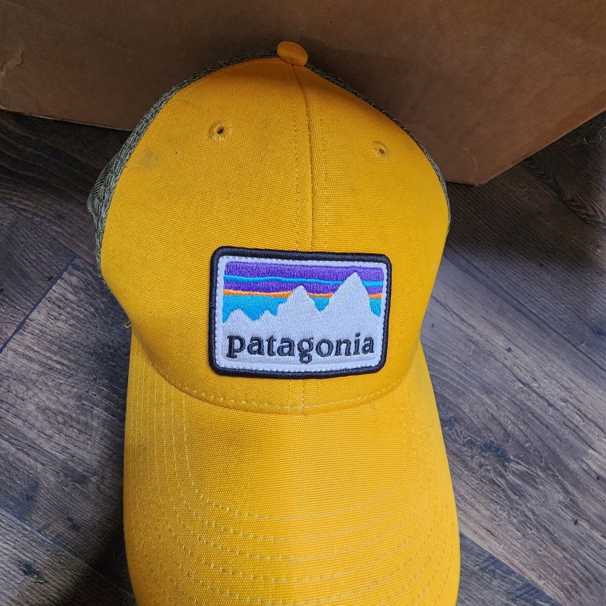 Patagonia LoPro Trucker Hat Shop Sticker Patch Mustard Yellow
