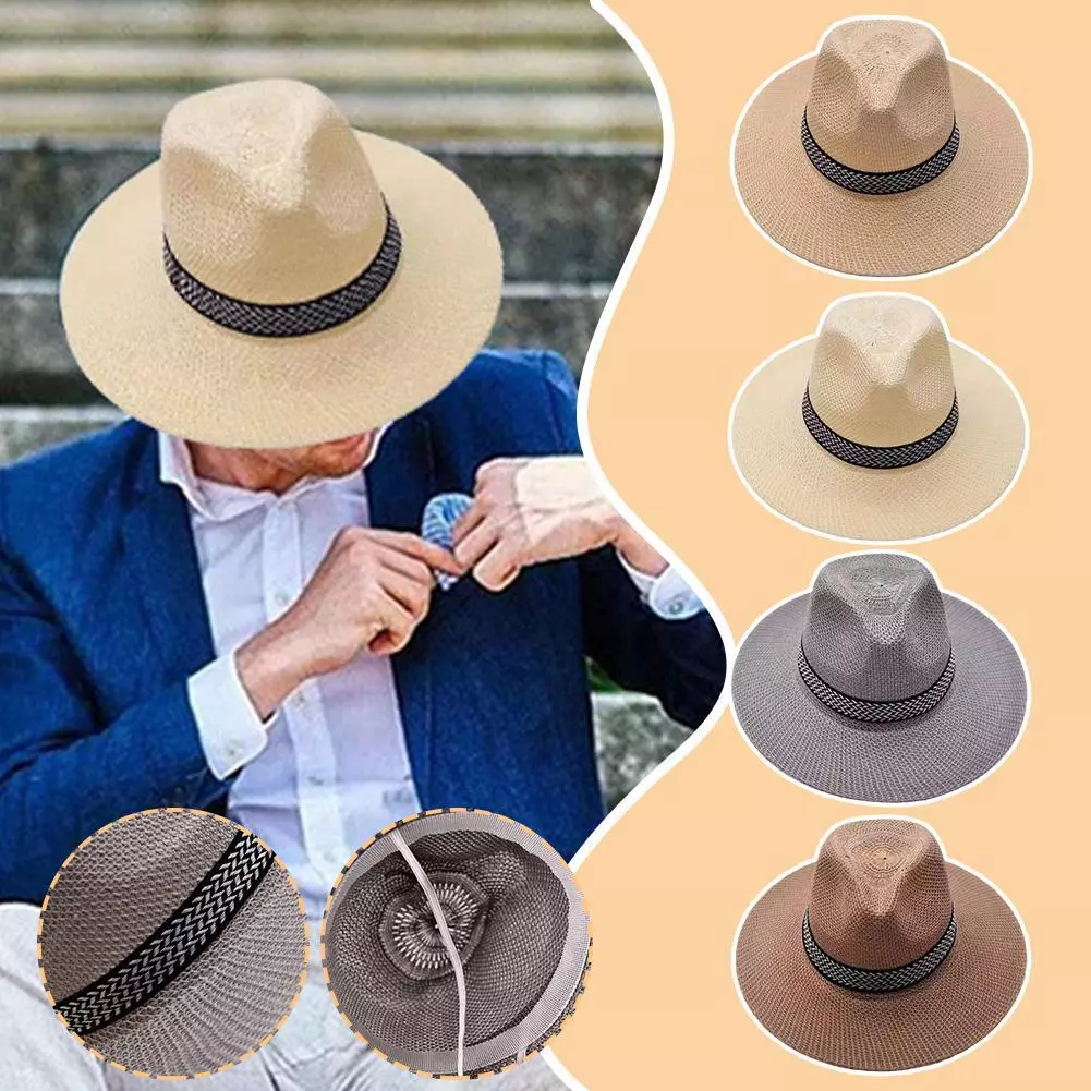 Mens Ladie Foldable Straw Panama Style Sun Hat Summer Beach Floppy Cap 2024