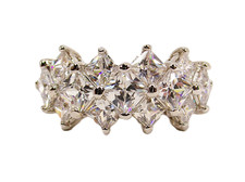 Clear cubic zirconia stone statement band ring with square shape stones Sz 8 NEW