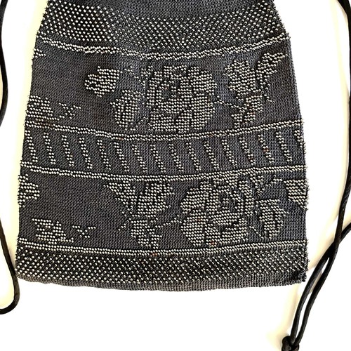 Antique Victorian Floral Micro Beaded Crochet Reticule Drawstring Handbag Purse - Picture 2 of 10