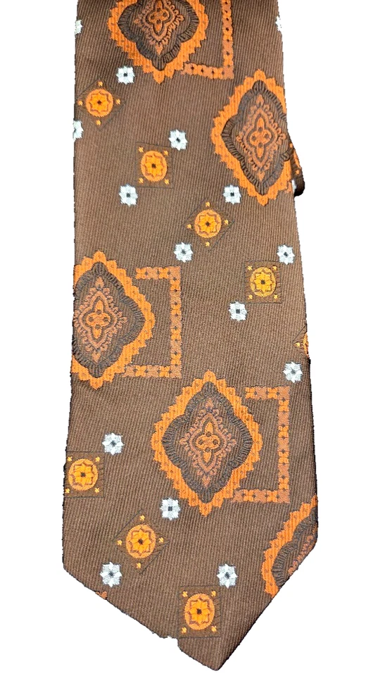 Gravata Riviera Masculina Vintage Poliéster Marrom Laranja Coleção Botânica 55"x3.75" - Imagem 2 de 4