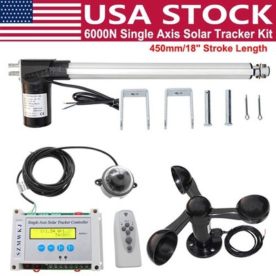 6000N Single Axis Solar Tracker Controller W/ 18'' Linear Actuator Anemometer Kit