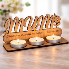 Happy Mothers Day Gift Mum Mummy Valentines Candle Holder Oak Birthday Gran Nan