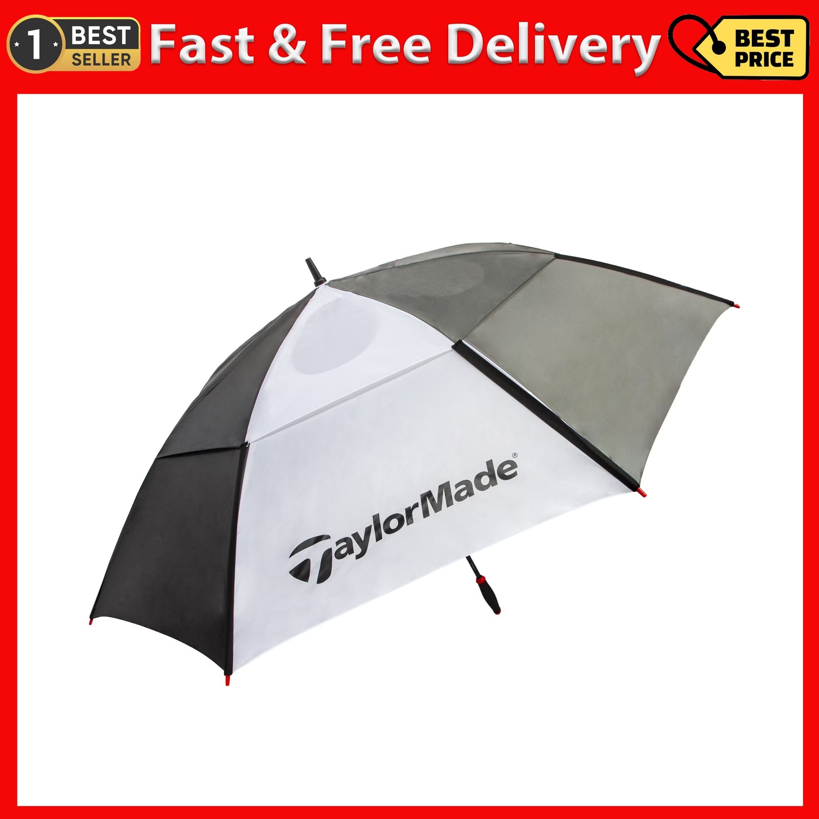 Taylormade 68-Inch Auto Open Vented Golf Umbrella, Black/White