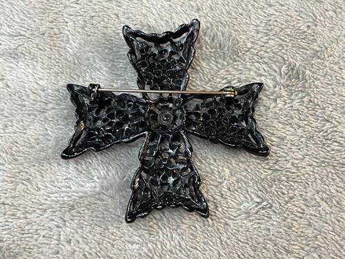 Spilla croce lutto bianca vintage spilla strass nera!! - Foto 3 di 9