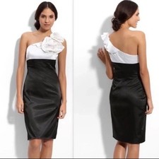 Adrianna Papell Evening Black and White One-Shoulder Dress Sz 4