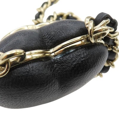CHANEL CC Heart Mirror Locket Necklace Gold Metal Black Leather | eBay