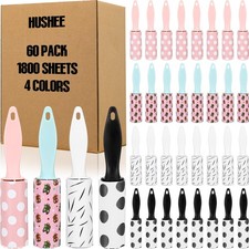 Hushee 60 Pcs Bulk Mini Lint Roller for Pet Hair and White, Blue, Black, Pink