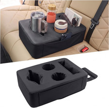 Car Backseat Cup Holder with Side Pocket, Leather, Anti-Skid, Black