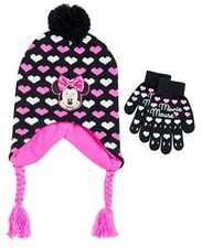 Girls' Mitten and Glove Set Age 4-7 Minnie Heather Grey Hearts